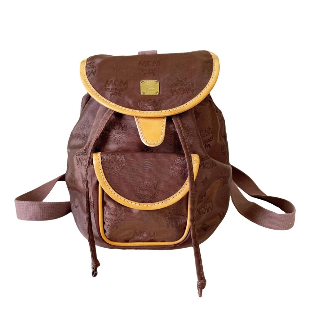 MCM brown visetos nylon and leather small backpack